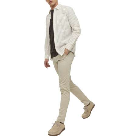 Pantalon chino sable uni en coton avec une coupe slim et 4 poches - Image 4