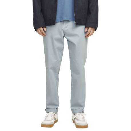 Pantalon chino en coton bleu ciel uni avec 4 poches et une coupe slim - Image 3