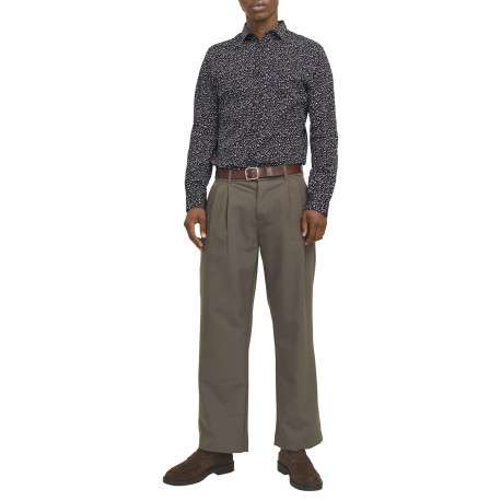 Chemise en coton marine à motif floral avec un col français et une coupe slim - Image 2