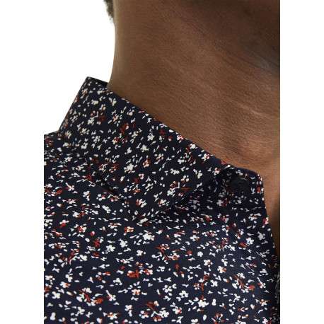 Chemise en coton marine à motif floral avec un col français et une coupe slim - Image 7