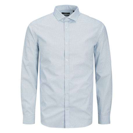 Chemise en coton bleu ciel à motif avec une coupe slim et un col français