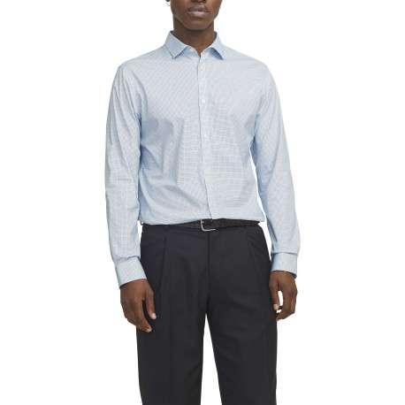 Chemise en coton bleu ciel à motif avec une coupe slim et un col français - Image 4