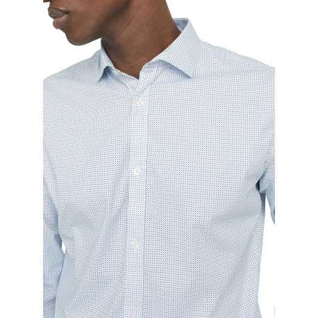 Chemise en coton bleu ciel à motif avec une coupe slim et un col français - Image 5