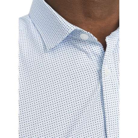 Chemise en coton bleu ciel à motif avec une coupe slim et un col français - Image 6