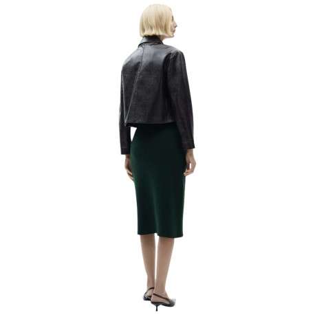 Jupe crayon longue verte unie en laine avec une taille élastiquée - Image 2