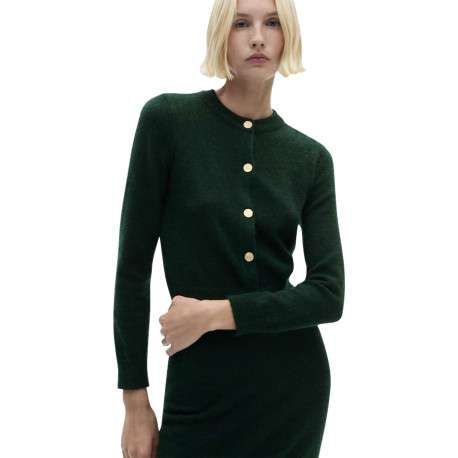 Jupe crayon longue verte unie en laine avec une taille élastiquée - Image 4