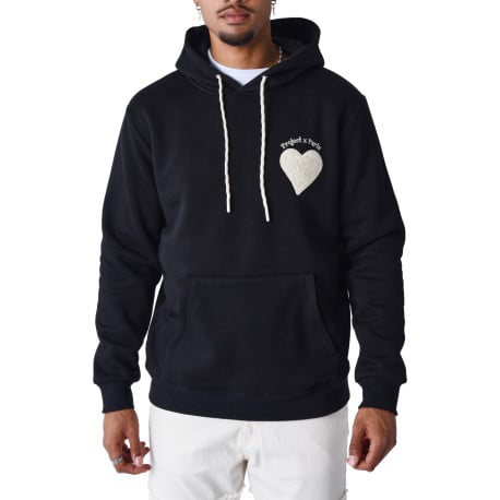 Sweat noir imprimé à coupe ample avec col à capuche et poches kangourou