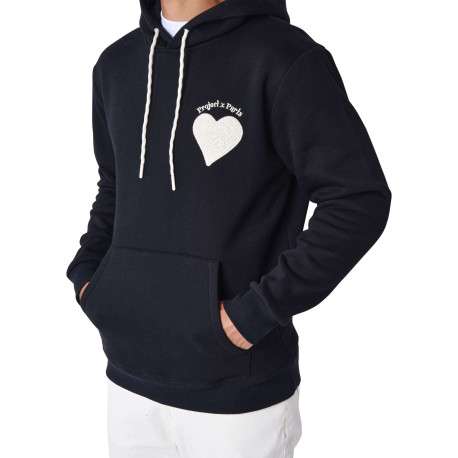 Sweat noir imprimé à coupe ample avec col à capuche et poches kangourou - Image 3