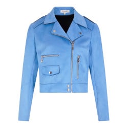 Veste perfecto bleue unie à coupe droite, col cranté et à manches longues