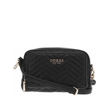Sac à bandoulière noir uni matelassé avec plusieurs poches zippées