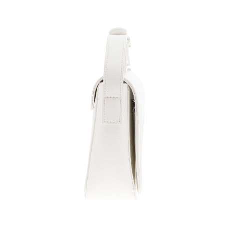 Sac à main porté épaule blanc uni avec rabat à la forme de la marque et pression - Image 2