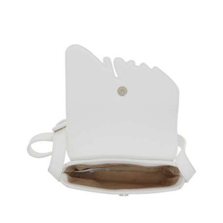 Sac à main porté épaule blanc uni avec rabat à la forme de la marque et pression - Image 4