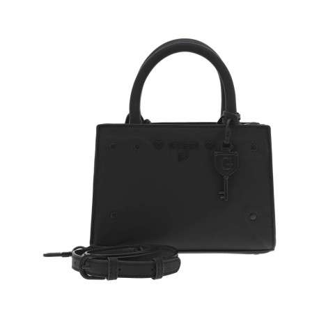 Mini sac à main noir mat uni avec marque et rivets ton sur ton