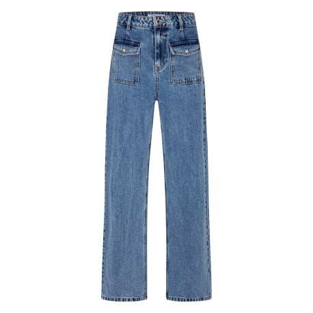 Jean en coton stone uni à coupe bootcut avec poches plaquées et zip et bouton