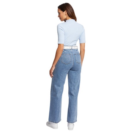 Jean en coton stone uni à coupe bootcut avec poches plaquées et zip et bouton - Image 2