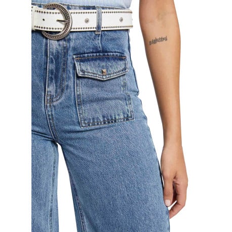 Jean en coton stone uni à coupe bootcut avec poches plaquées et zip et bouton - Image 3