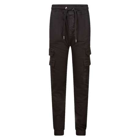 Cargo noir uni à coupe slim avec taille élastiquée et 2 poches à rabat