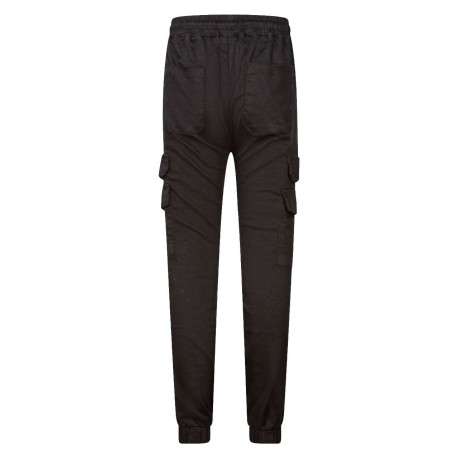Cargo noir uni à coupe slim avec taille élastiquée et 2 poches à rabat - Image 2