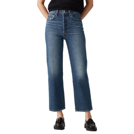 Jean Ribcage Straight Ankle droit en coton bleu délavé avec rivets cuivrés - Image 4