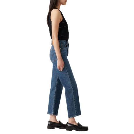 Jean Ribcage Straight Ankle droit en coton bleu délavé avec rivets cuivrés - Image 5