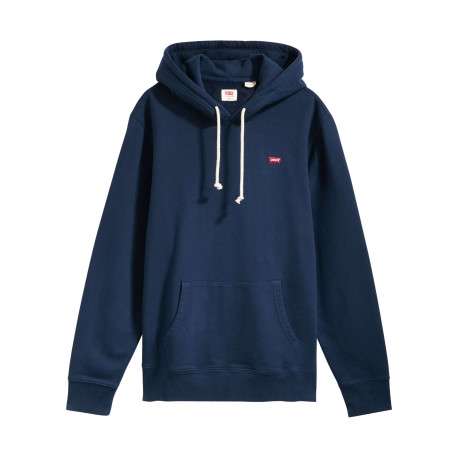 Sweat en coton marine uni à coupe droite avec col à capuche et logo rouge