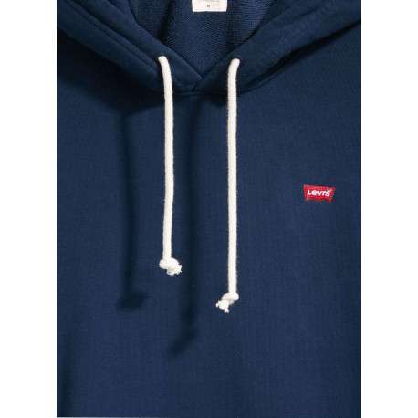 Sweat en coton marine uni à coupe droite avec col à capuche et logo rouge - Image 3