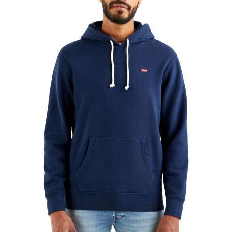 Sweat en coton marine uni à coupe droite avec col à capuche et logo rouge - Image 4