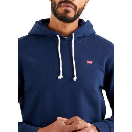 Sweat en coton marine uni à coupe droite avec col à capuche et logo rouge - Image 6