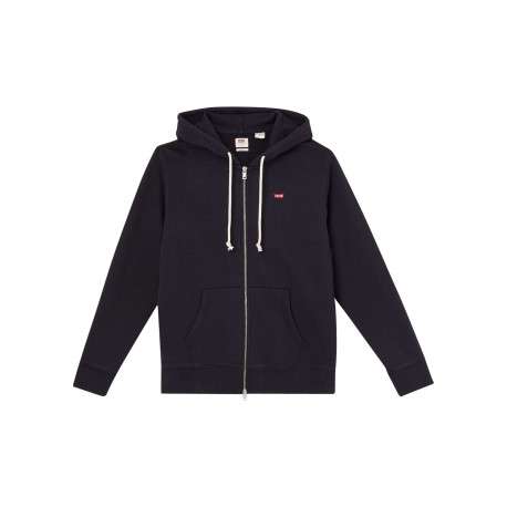 Sweat zippé en coton noir uni à coupe droite avec logo rouge et col à capuche
