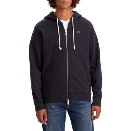 Sweat zippé en coton noir uni à coupe droite avec logo rouge et col à capuche - Image 4