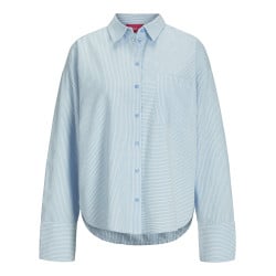 Chemisier en coton bleu ciel à rayures avec une coupe oversize