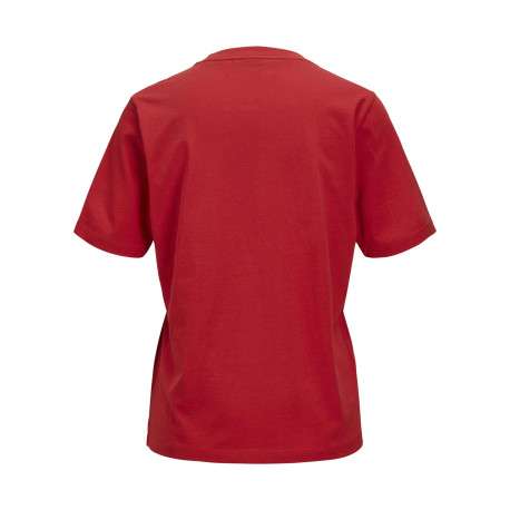 T-shirt en coton biologique rouge uni avec un col rond et le nom de la marque - Image 2