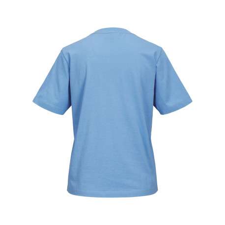 T-shirt en coton biologique bleu uni avec un col rond et le nom de la marque - Image 2