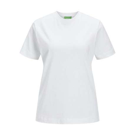 T-shirt en lin et coton blanc uni avec une coupe droite et un col rond