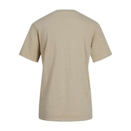T-shirt en lin et coton beige uni avec une coupe droite et un col rond - Image 2