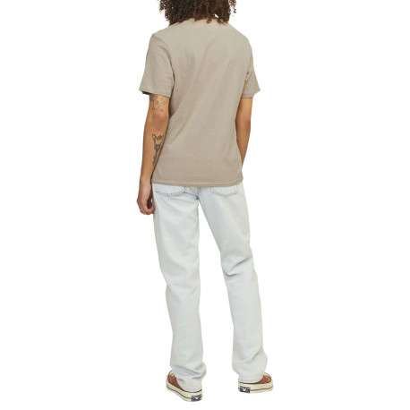 T-shirt en lin et coton beige uni avec une coupe droite et un col rond - Image 6
