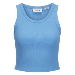 Débardeur en coton bleu côtelé avec une coupe crop top près du corps
