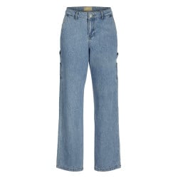 Jean en coton bleu stone délavé avec une coupe bootcut et une taille haute