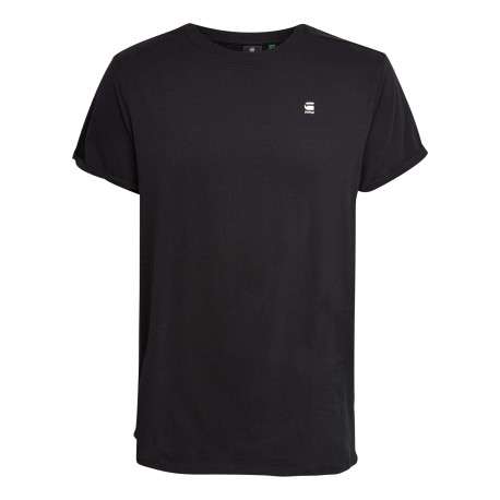 T-shirt en coton noir uni à coupe droite avec le logo brodé en petit