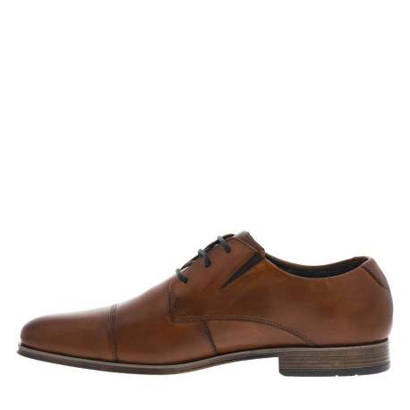 Derbies en cuir cognac à talon plat et à lacets ronds avec soufflets élastiqués