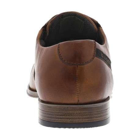 Derbies en cuir cognac à talon plat et à lacets ronds avec soufflets élastiqués - Image 6