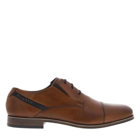 Derbies en cuir cognac à talon plat et à lacets ronds avec soufflets élastiqués - Image 2