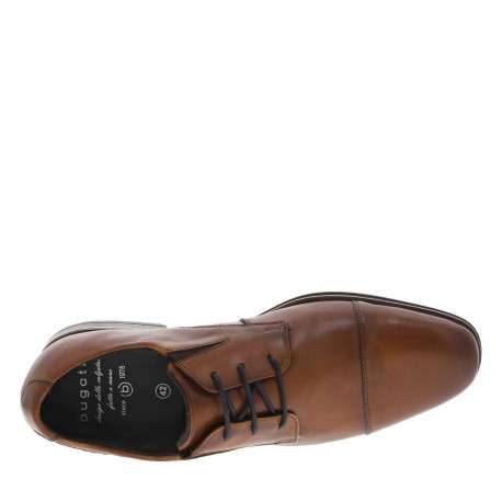 Derbies en cuir cognac à talon plat et à lacets ronds avec soufflets élastiqués - Image 4
