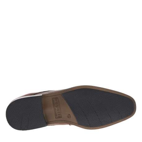 Derbies en cuir cognac à talon plat et à lacets ronds avec soufflets élastiqués - Image 5