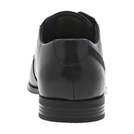 Derbies en cuir noires à semelle noire à talon plat et à lacets ronds enduits - Image 6