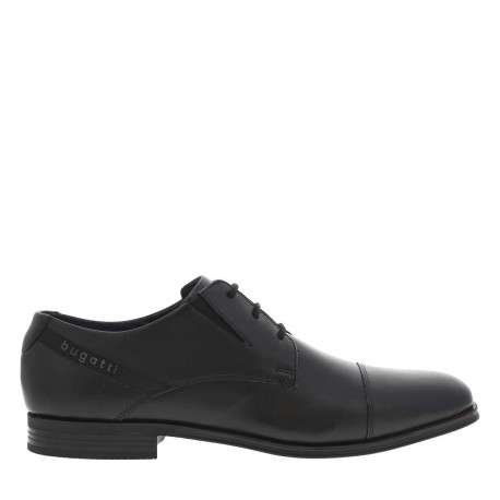 Derbies en cuir noires à semelle noire à talon plat et à lacets ronds enduits - Image 2