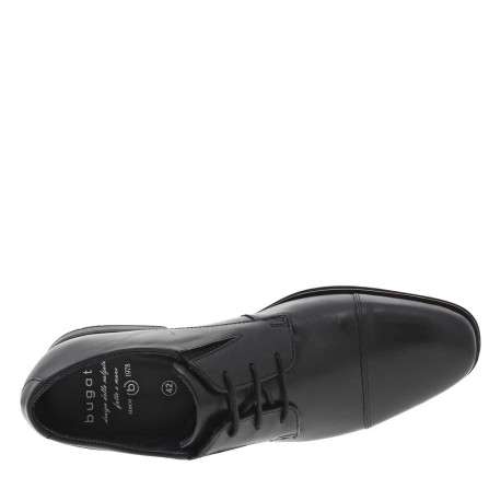 Derbies en cuir noires à semelle noire à talon plat et à lacets ronds enduits - Image 4