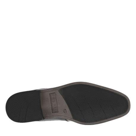 Derbies en cuir noires à semelle noire à talon plat et à lacets ronds enduits - Image 5