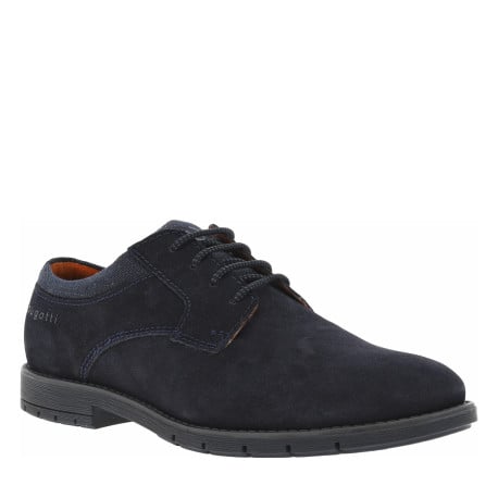 Derbies marine à talon plat avec effet jeans sur la languette et à lacets