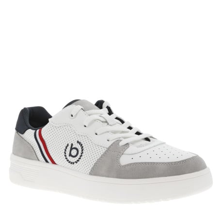 Sneakers blanches plates avec empiècement en suédine et à lacets